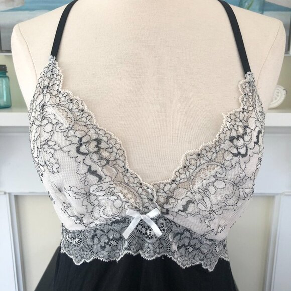 Nicole Miller Black Lace Tank Top Small Slinky Whimsigoth Babydoll Coquette - Picture 5 of 8